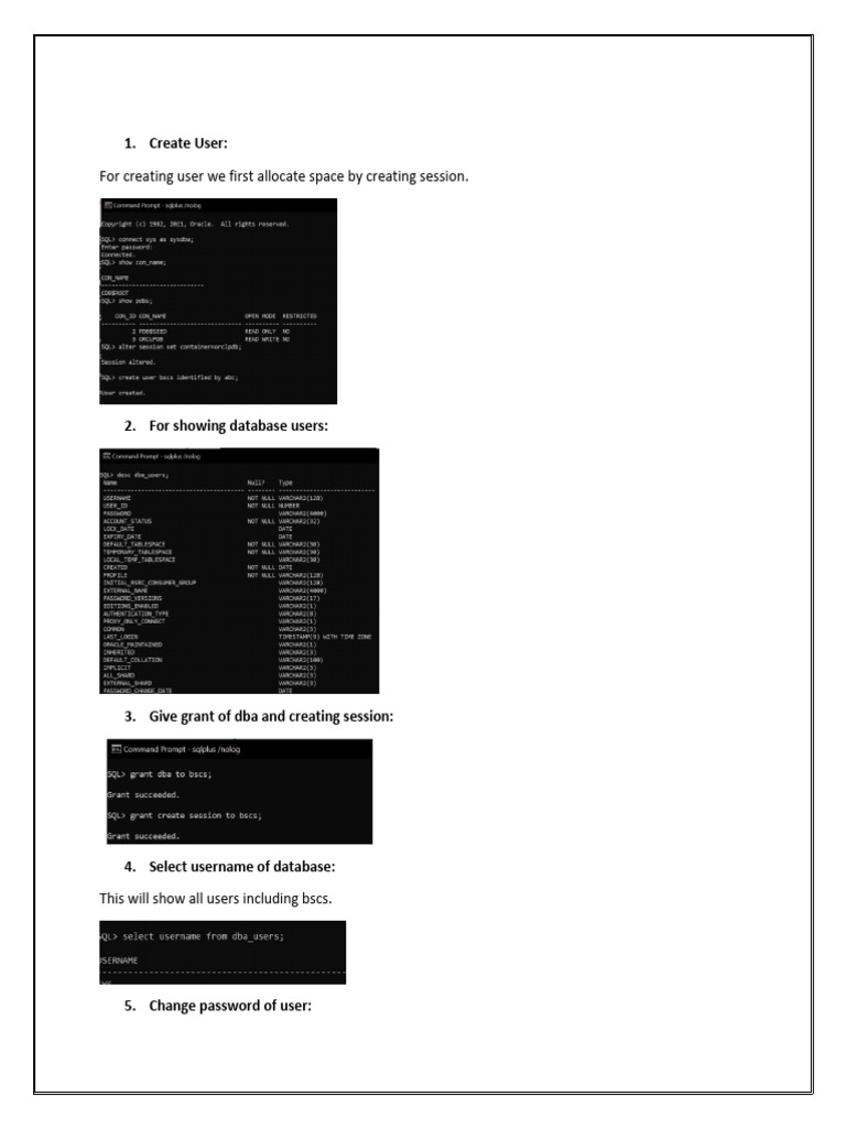 Database User and Tablespace Management Guide | PDF