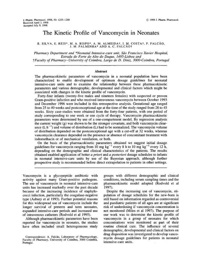 Vancomycin Kinetics in Neonates | PDF | Pharmacokinetics | Dose ...
