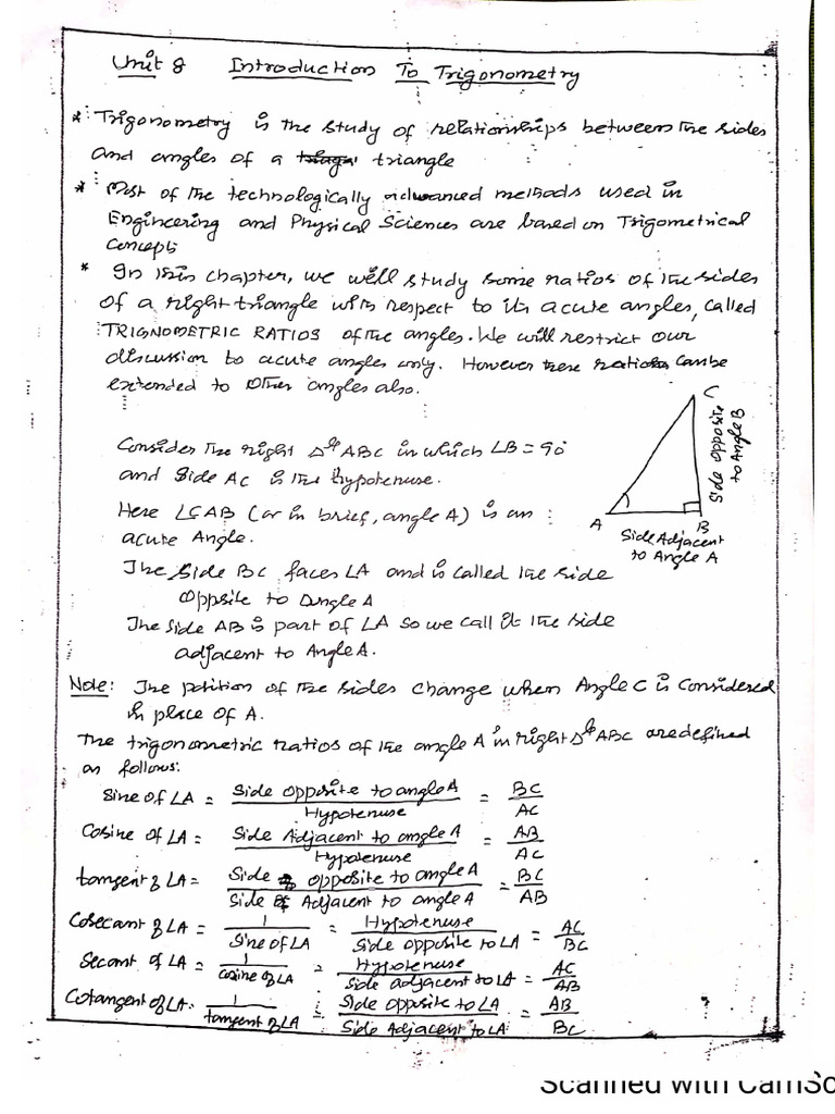 Unit-8 Introduction To Trigonometry | PDF