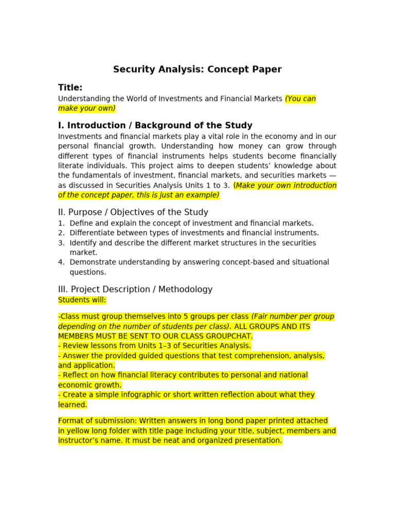 Securities Analysis Concept Paper Project | PDF | Investing | Financial ...