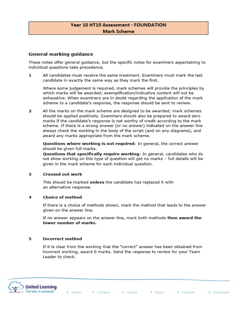 Year 10 Foundation Marking Guidance | PDF | Accuracy And Precision ...