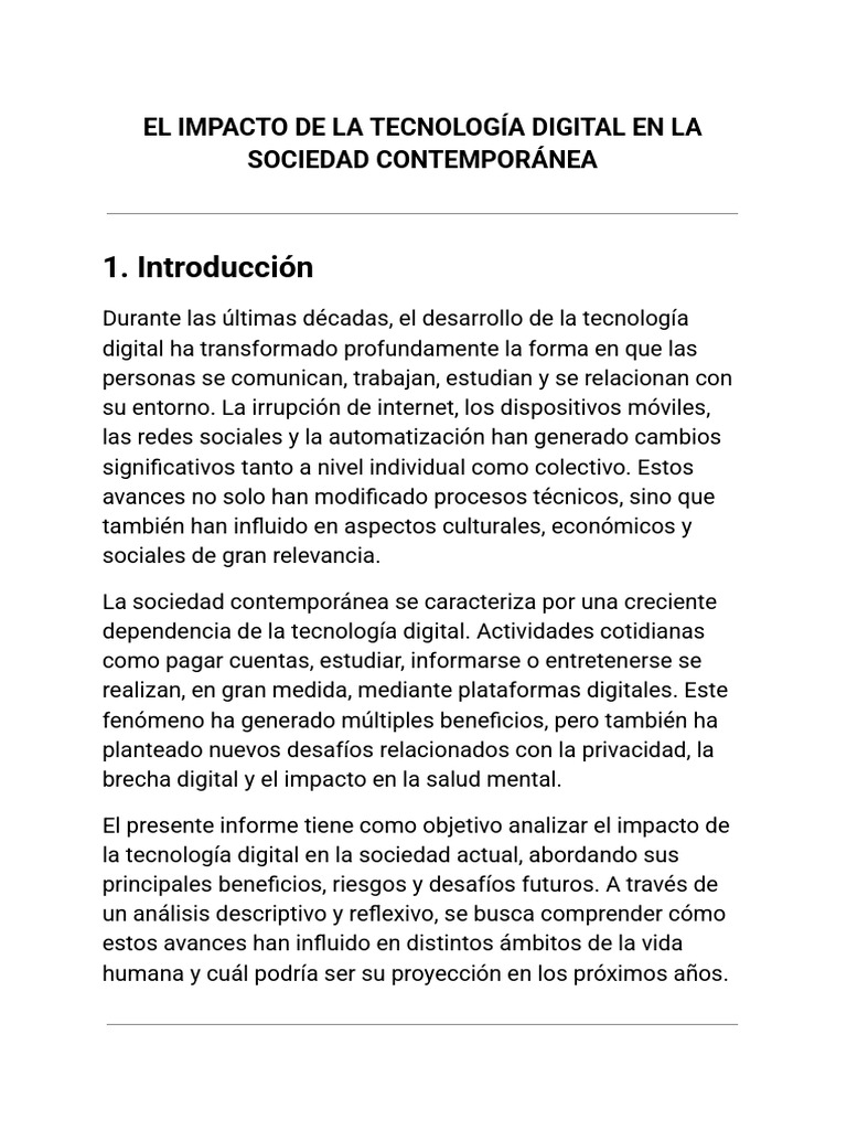 El Impacto de La Tecnología Digital en La Sociedad Contemporánea | PDF ...