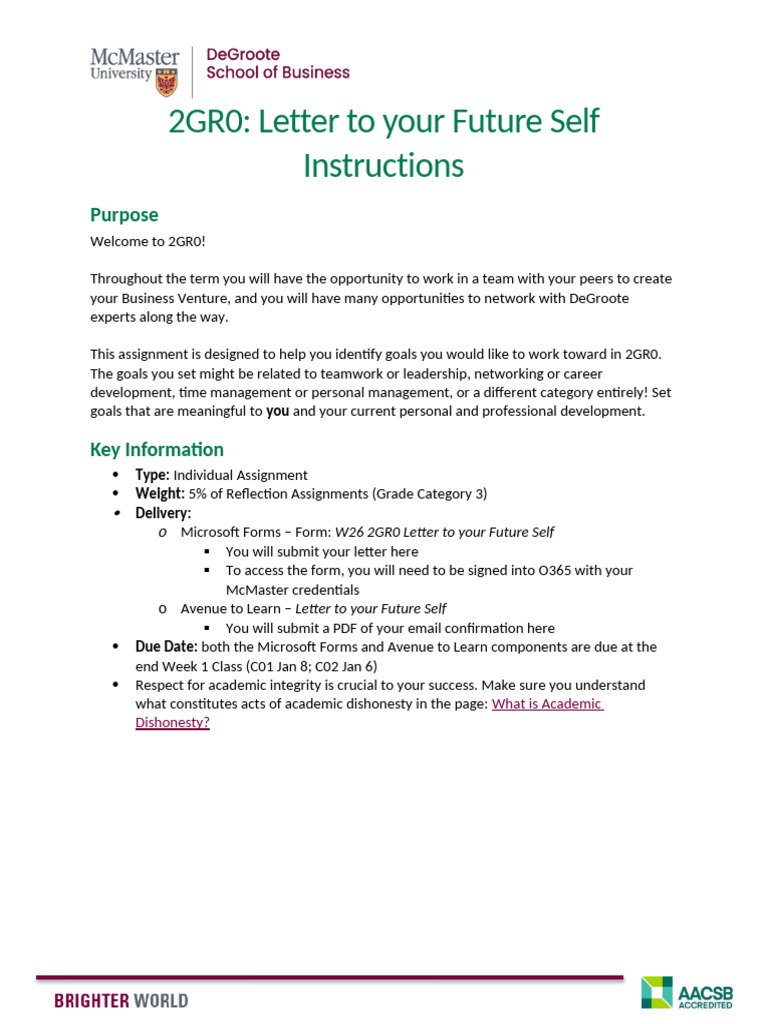 Future Self Letter Assignment Guide | PDF