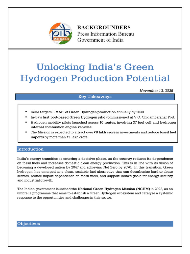India’s Green Hydrogen Mission Overview | PDF | Renewable Energy ...