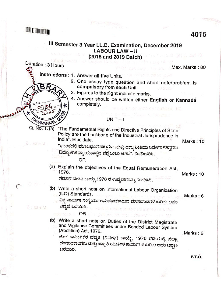 Iii Sem Law QP Labour Law-2026 - Ii | PDF