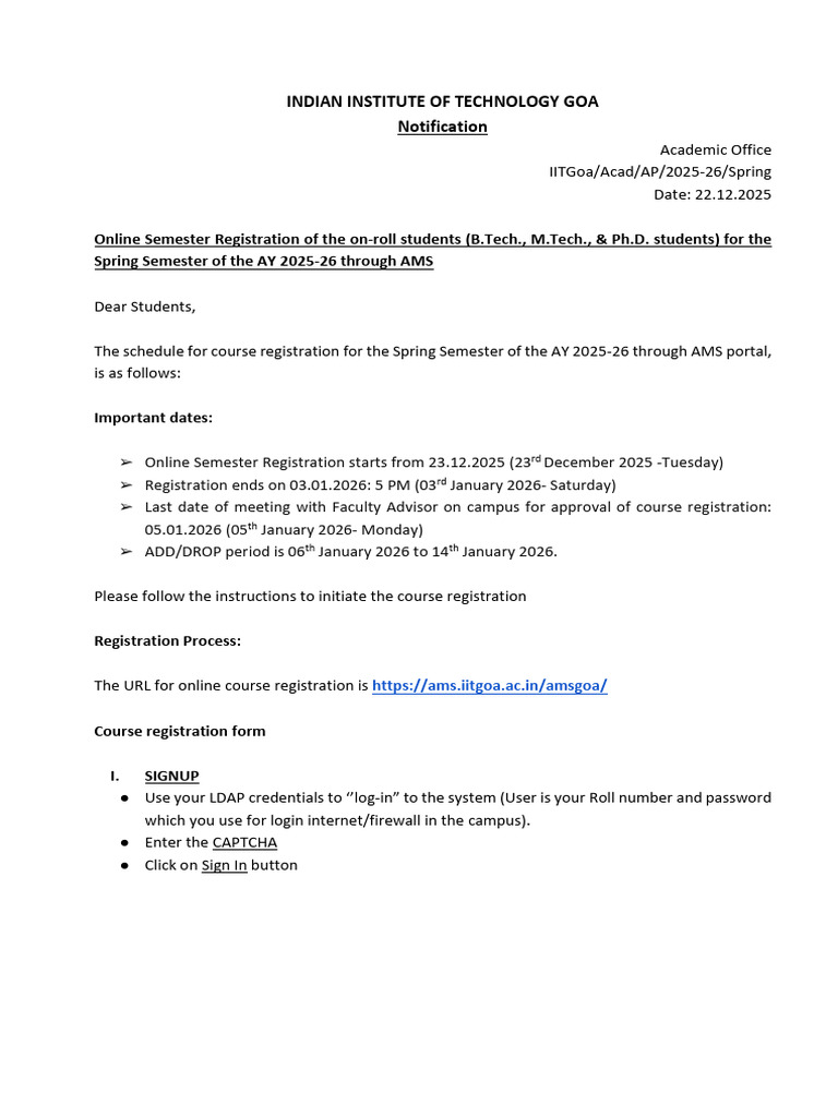 IIT Goa Spring 2025-26 Registration Guide | PDF | Software