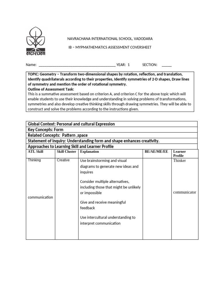 IB Geometry Assessment Cover Sheet | PDF | Rectangle | Shape