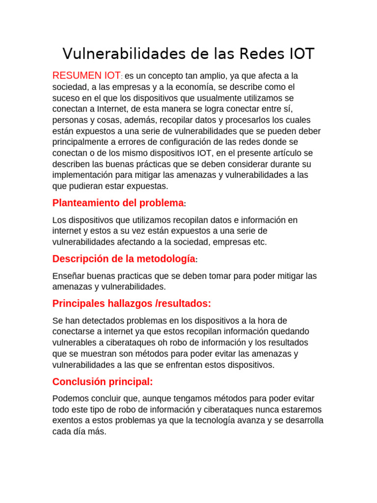 Vulnerabilidades en Redes IoT | PDF | Internet de las Cosas | Internet