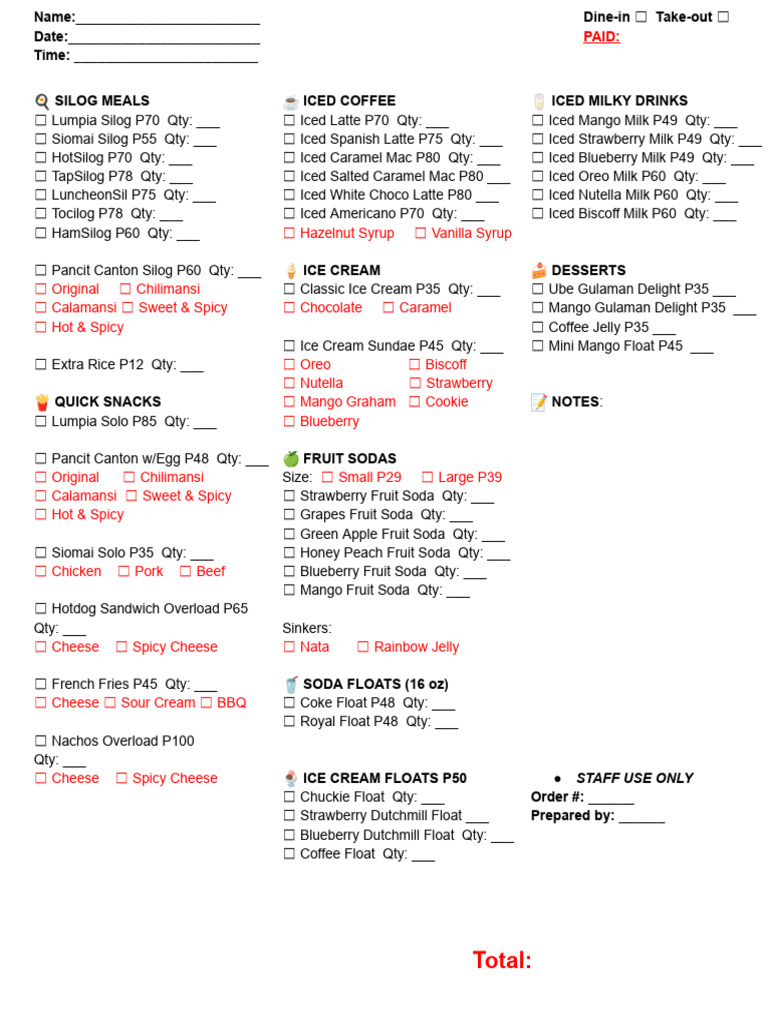 Order Form d3 | PDF | Caramel | Ice Cream