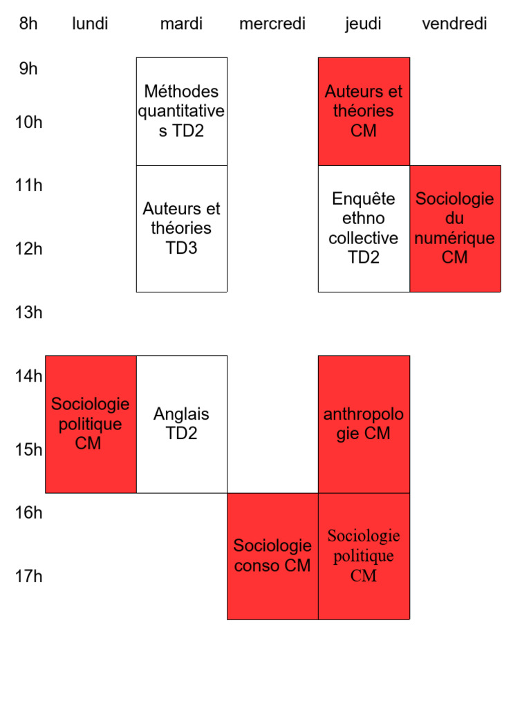 Emploi du temps des cours de sociologie | PDF