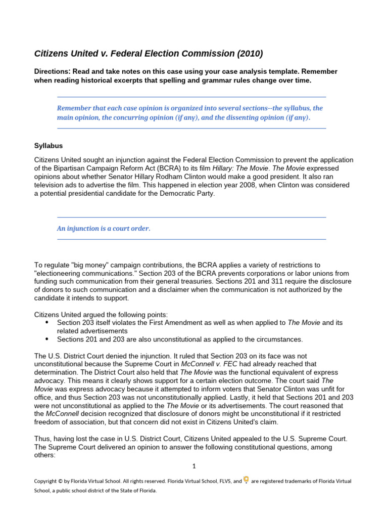 Cit Fed Anno | PDF | Citizens United V. Fec | First Amendment To The ...