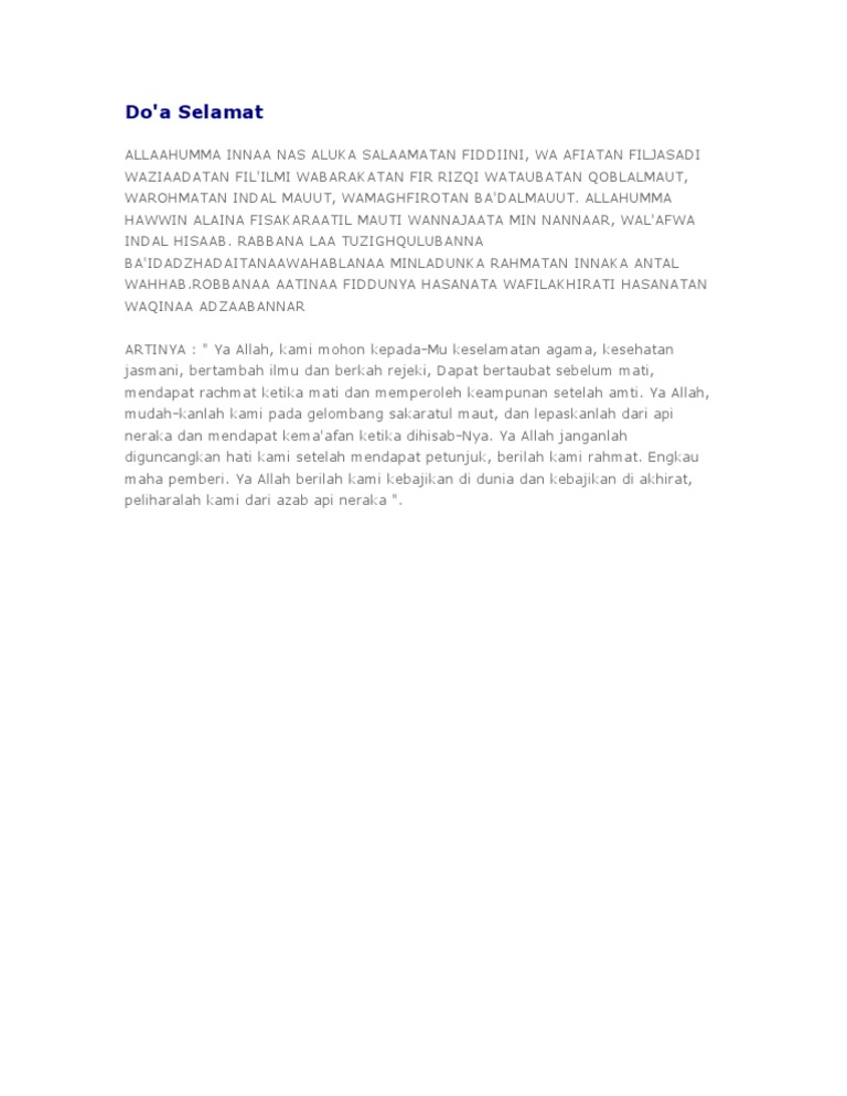 Doa  Selamat  Ringkas   Doa  Selamat  Ringkas