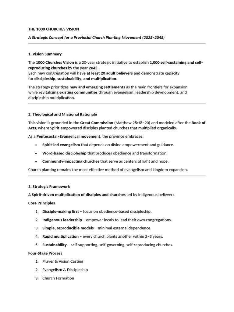 1000 Churches Vision: 20-Year Plan | PDF | Church Planting | Disciple ...