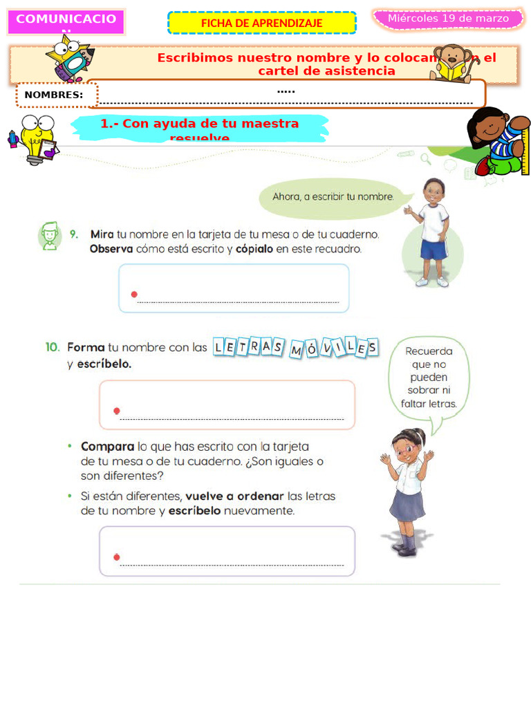 FICHA - MIER - COMU - Escribimos Nuestro Nombre y Lo Colocamos en El ...