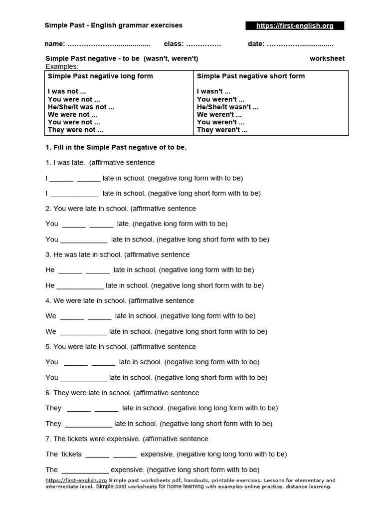 Simple Past Negative Exercises Worksheet | PDF