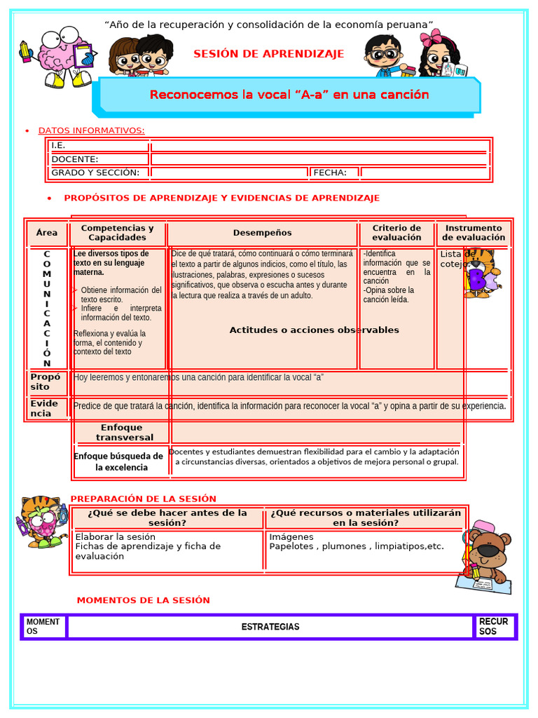 Aprendizaje de la Vocal "A" en Canciones | PDF | Aprendizaje | Cognición
