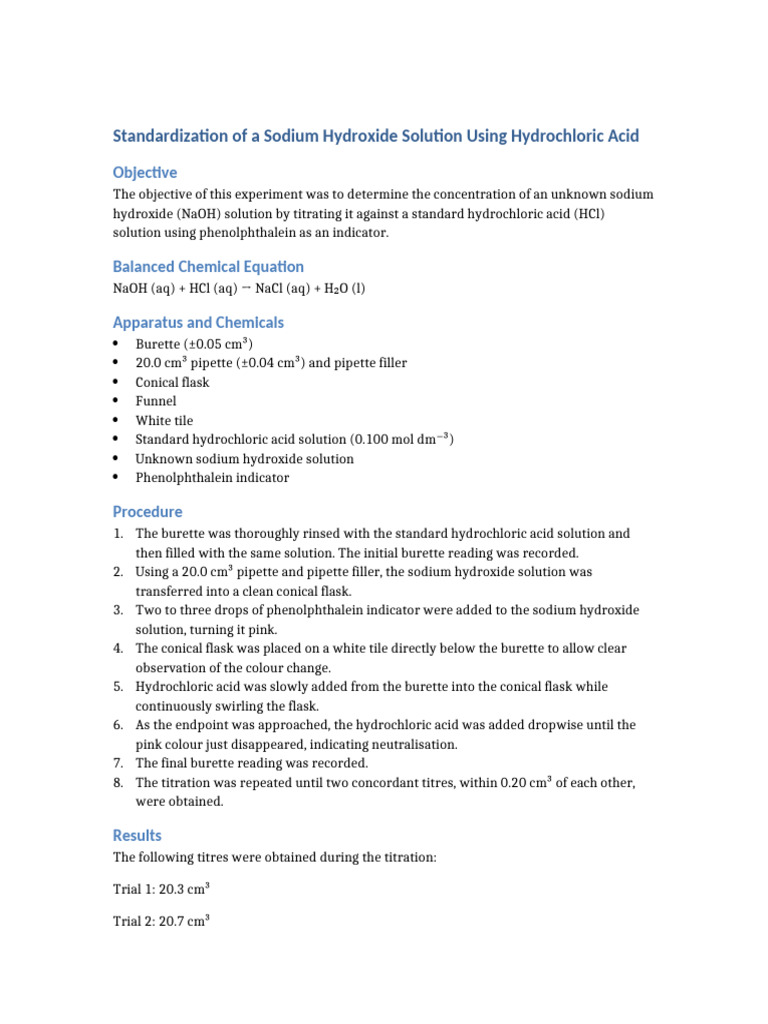 Standardizing NaOH with HCl Titration | PDF | Sodium Hydroxide | Titration