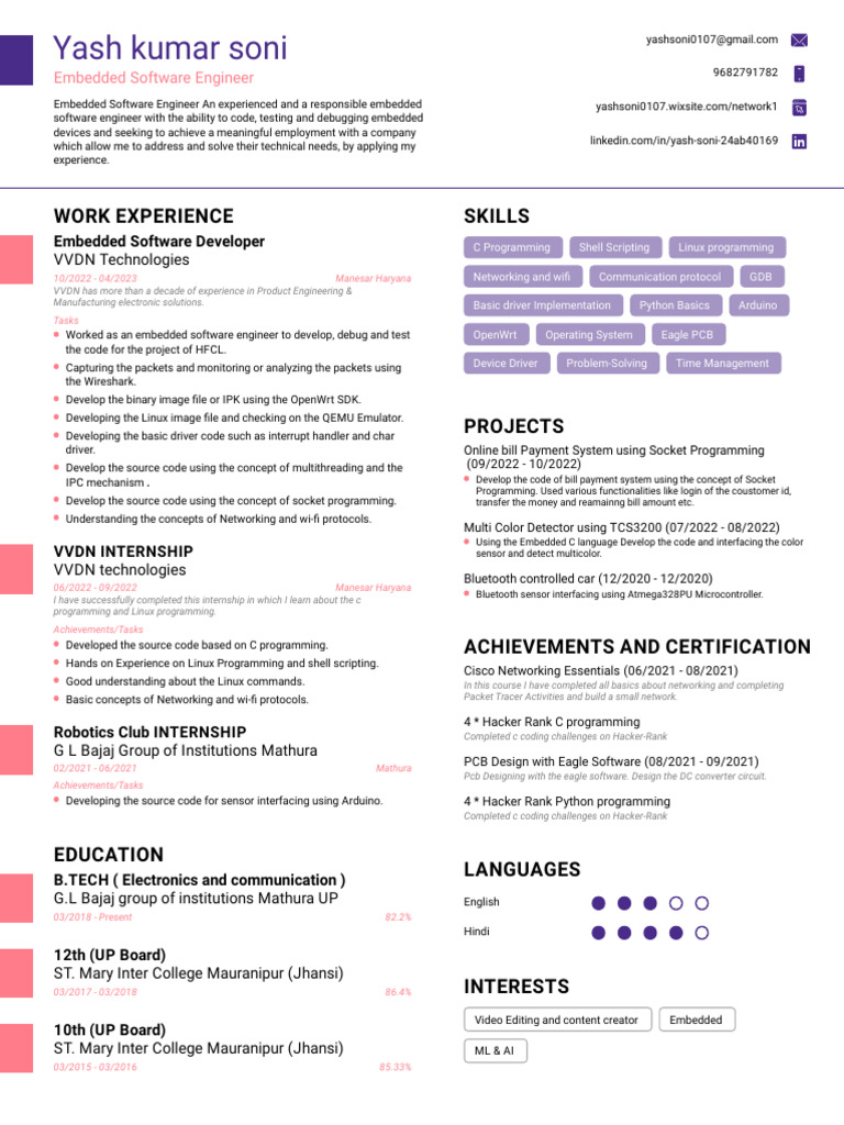 Yash Kumar Soni Resume | PDF | Embedded System | Computer Programming
