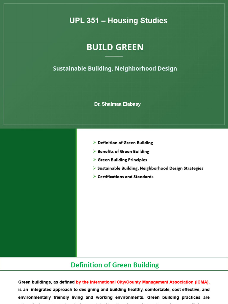 Lec 7. Sustainable Building, Neighborhood Design | PDF | Green Building ...