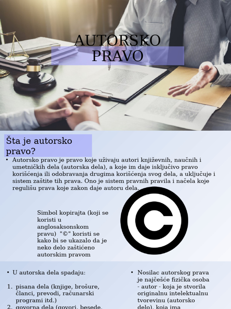 AUTORSKO PRAVO Prezentacija Srednja Skola | PDF