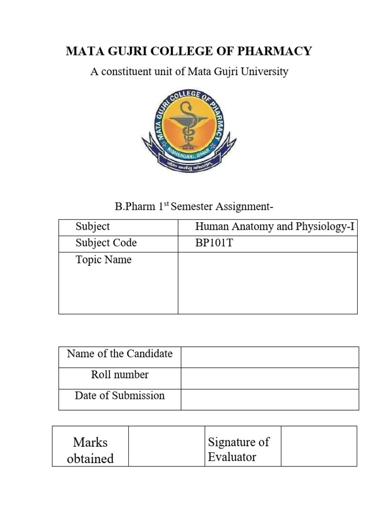 B.Pharm 1st Sem Anatomy Assignment | PDF