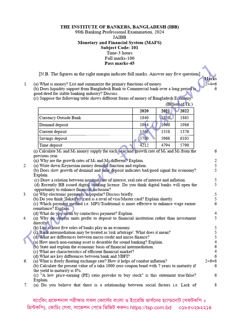 JAIBB All Subject Questions - 98th BPE | PDF