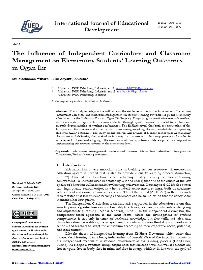 The Influence of Independent Curriculum and Classroom Management on ...