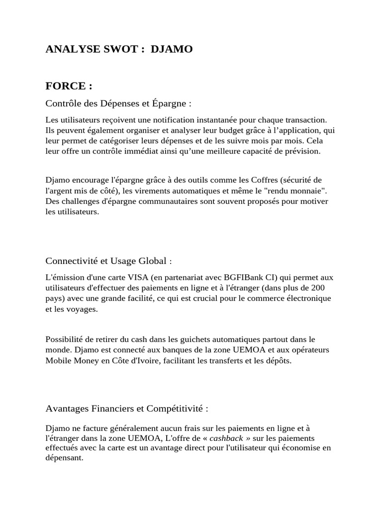 Analyse SWOT de Djamo : Forces et Faiblesses | PDF | Banques | La ...