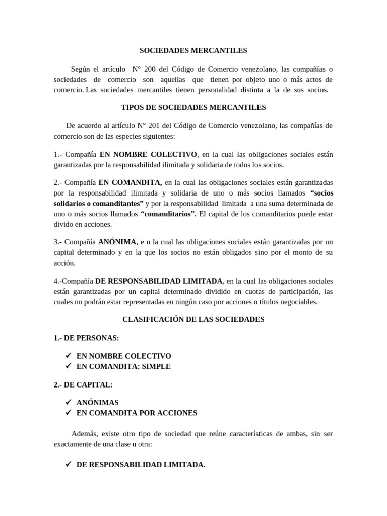 Tipos y características de sociedades mercantiles | PDF | Negocios ...