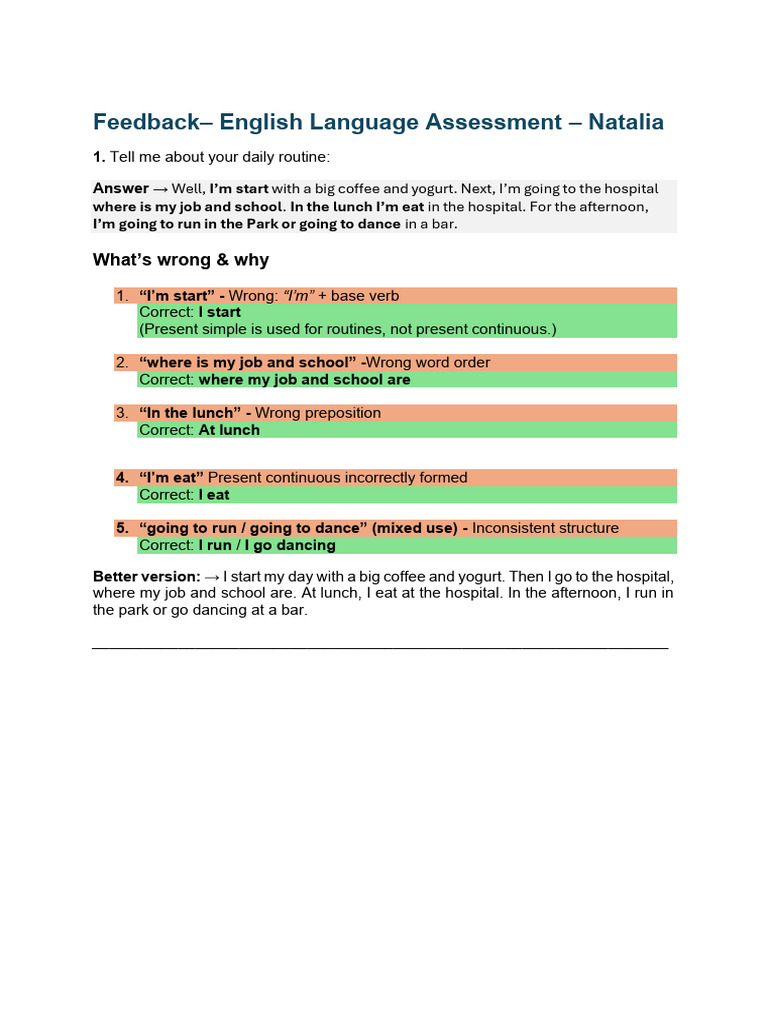 Feedback English Language Assessment – Natalia Schuster | PDF | Energy ...