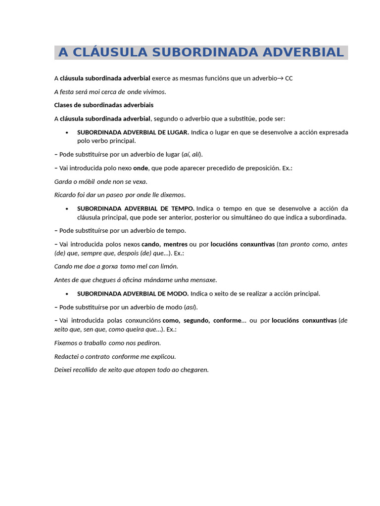 A Cláusula Subordinada Adverbial | PDF