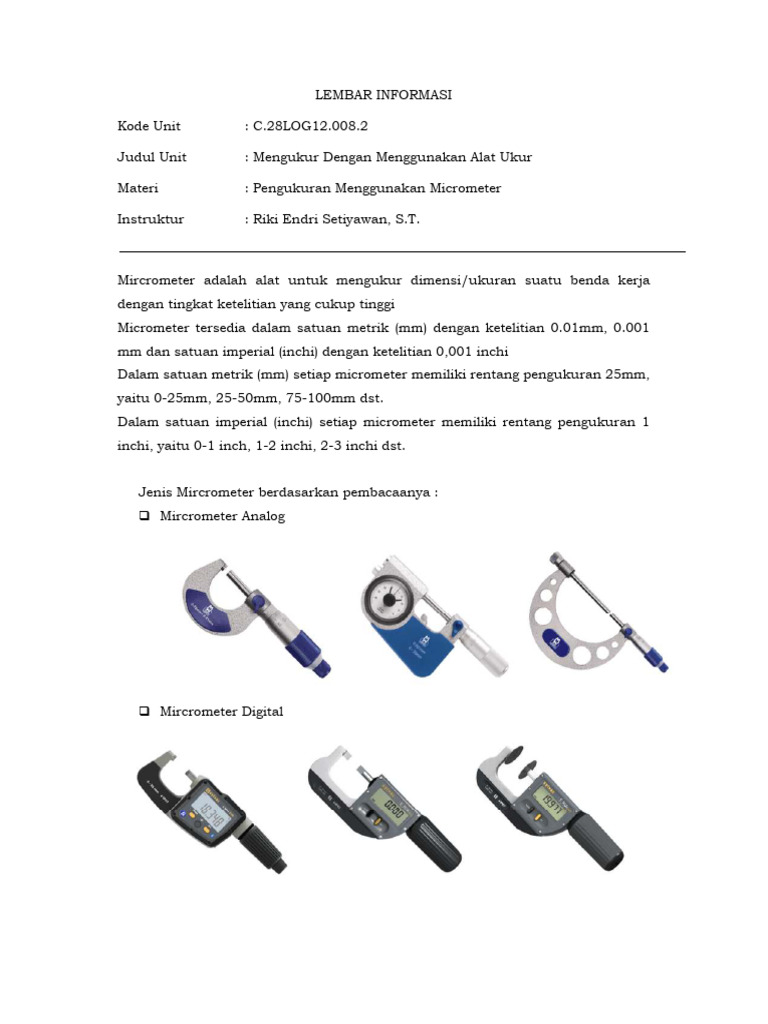 Panduan Lengkap Menggunakan Micrometer | PDF