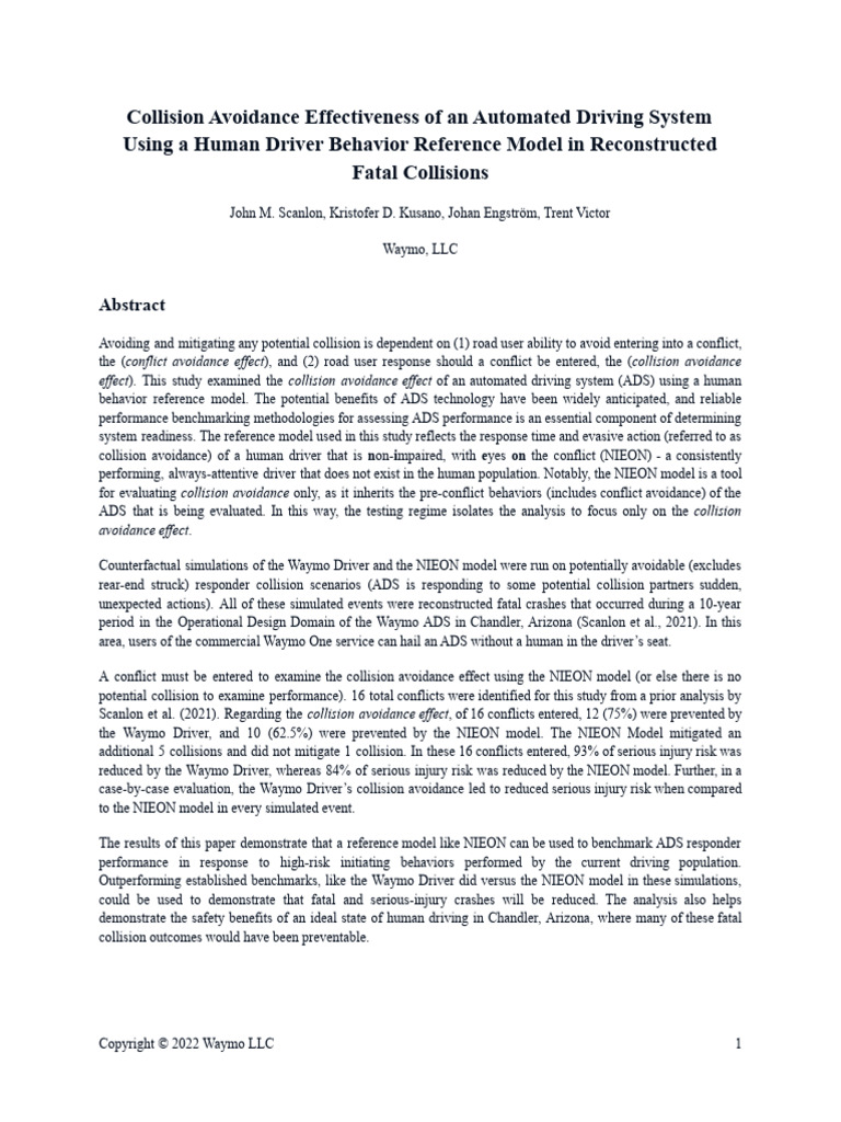 Collision Avoidance in Automated Driving | PDF | Traffic Collision ...