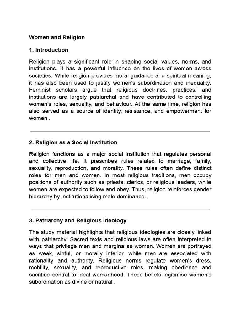 Women and Religion | PDF | Patriarchy | Gender Studies