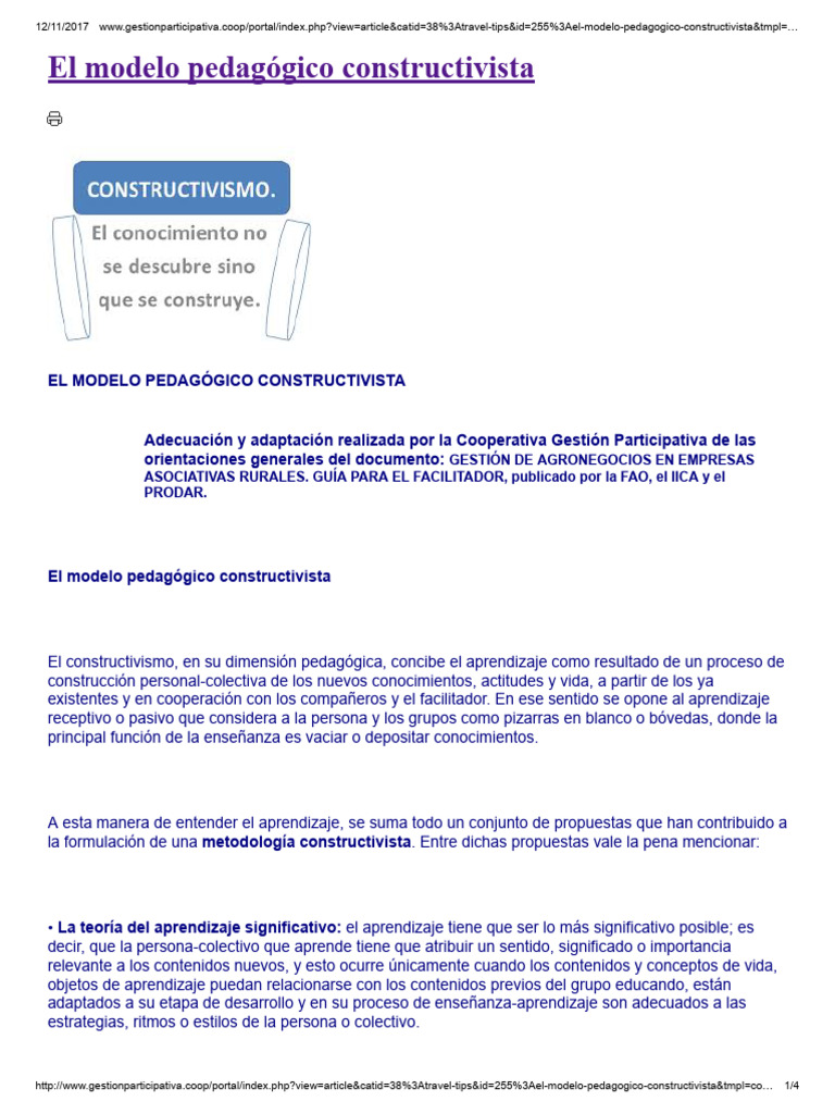 Modelo Pedagógico Constructivista | PDF | Aprendizaje | Enseñando