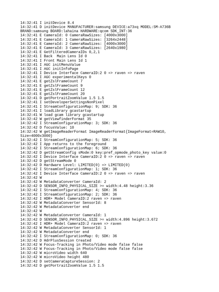 Samsung A73 Camera Initialization Logs | PDF | Software Development Kit ...