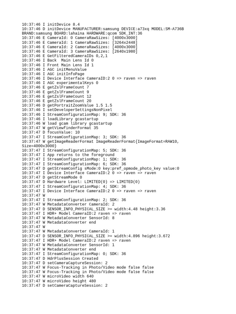Samsung A73 Camera Initialization Log | PDF | Software Development Kit ...