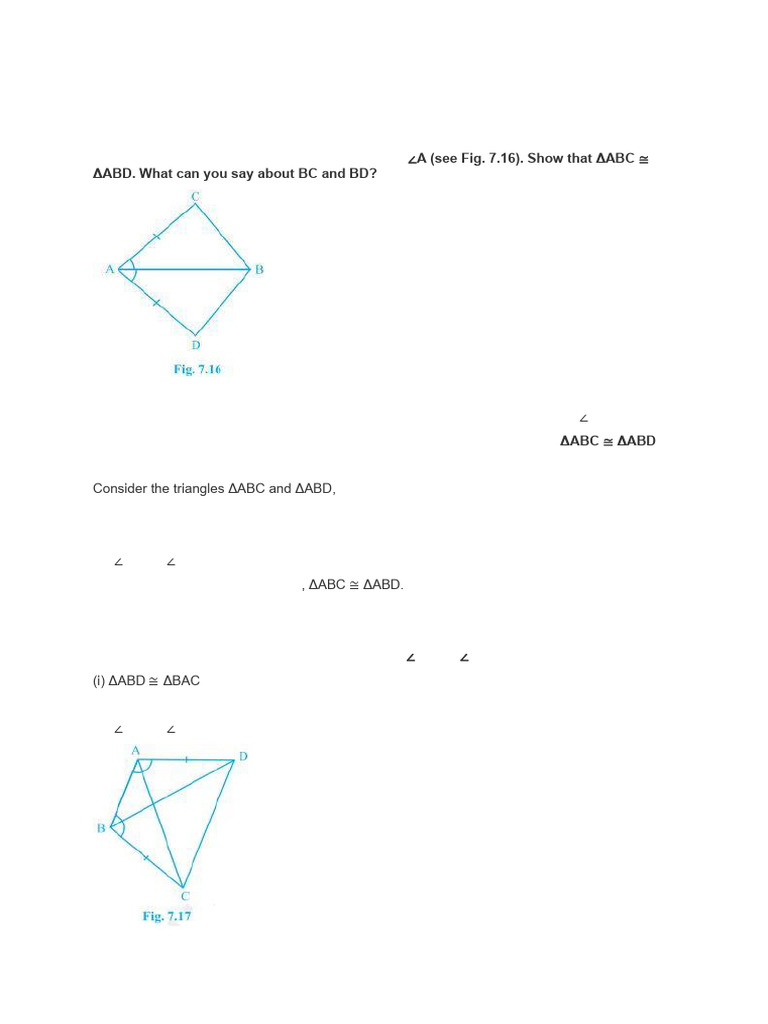 CH 7 Triangles (Solutions of Exercise 7.1 To Ex 7.4 NCERT) | PDF ...