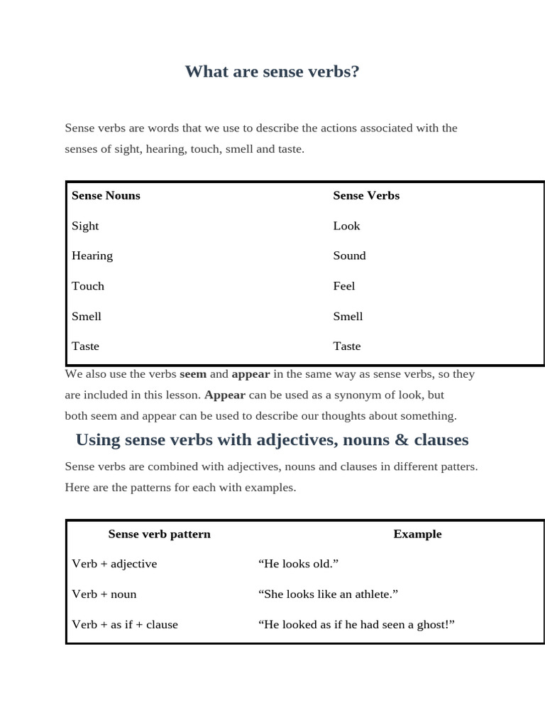 Understanding Sense Verbs and Usage | PDF | Verb | Adjective