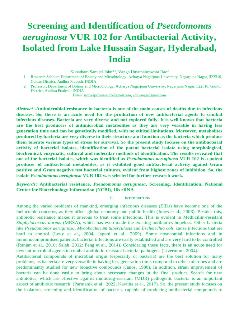 Antibacterial Screening of Pseudomonas aeruginosa | PDF | Bacteria ...