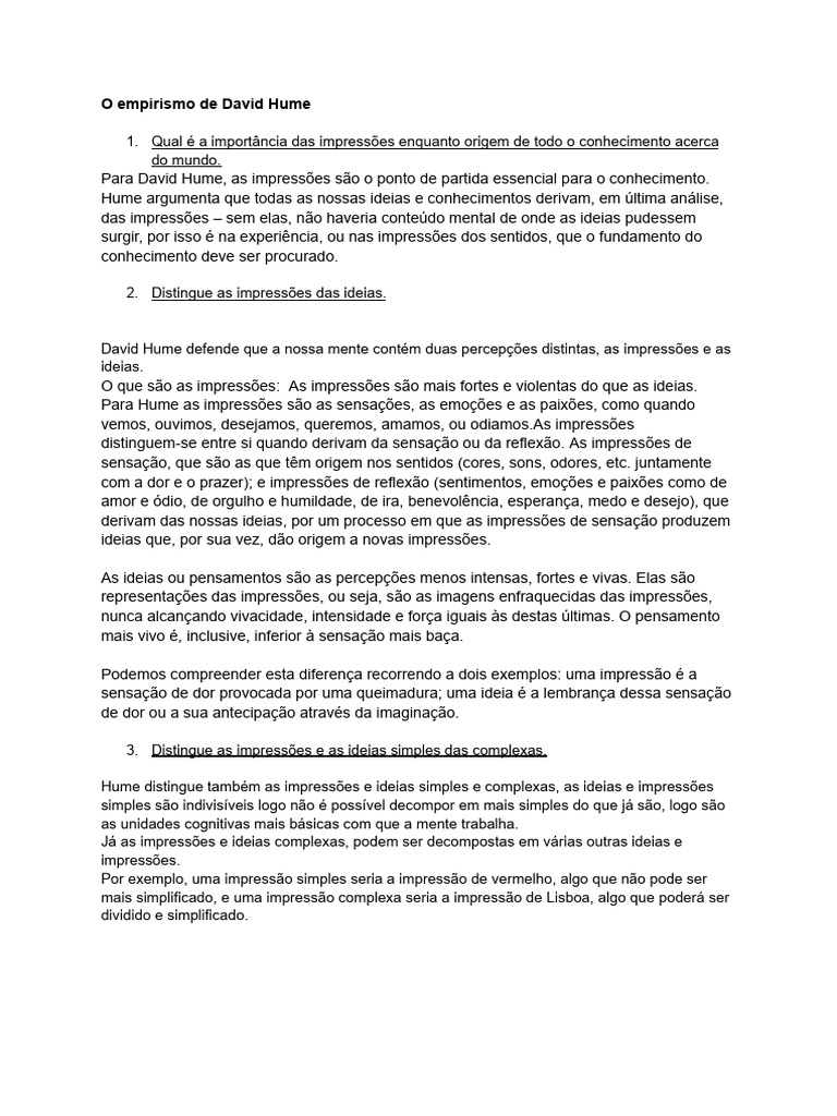 Empirismo de Hume: Impressões e Ideias | PDF | David Hume | Empiricismo