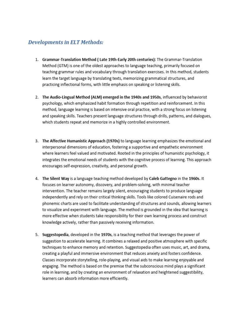 Evolution of English Language Teaching Methods | PDF | Language ...
