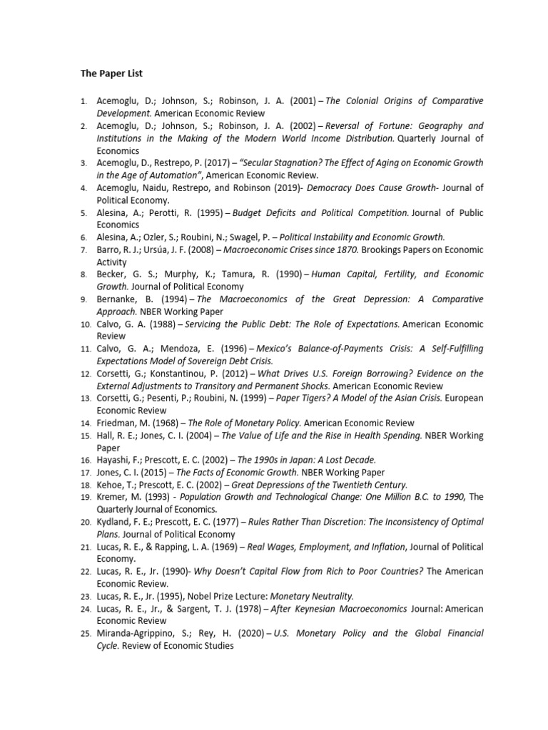 Key Economic Research Papers List | PDF | Economics | Macroeconomics