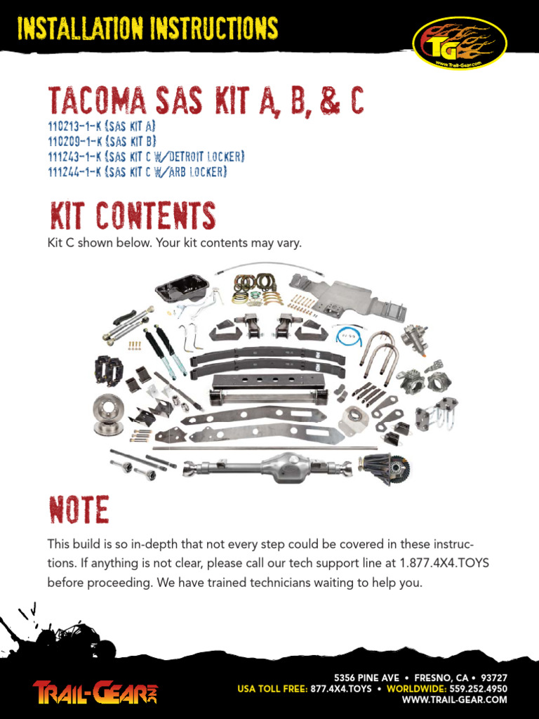 Tacoma SAS Kit Installation Guide | PDF | Steering | Axle