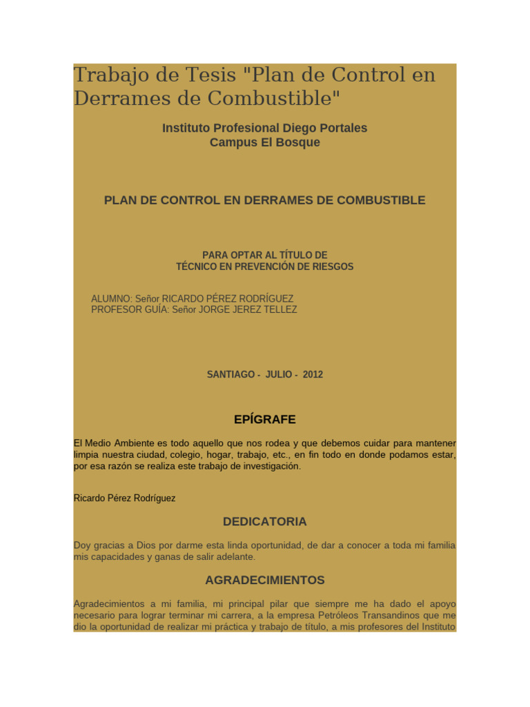 Plan de Control para Derrames de Combustible | PDF | Auditoría ...