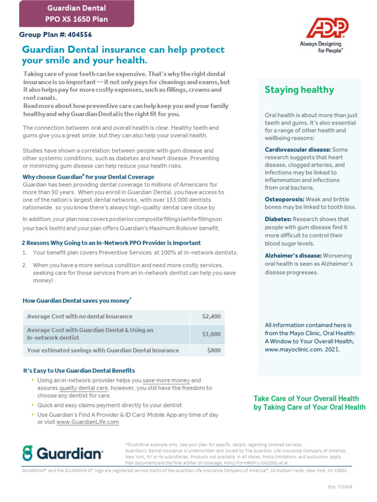 Guardian Dental Ins.-summary of Benefits | PDF | Dentistry | Health Care