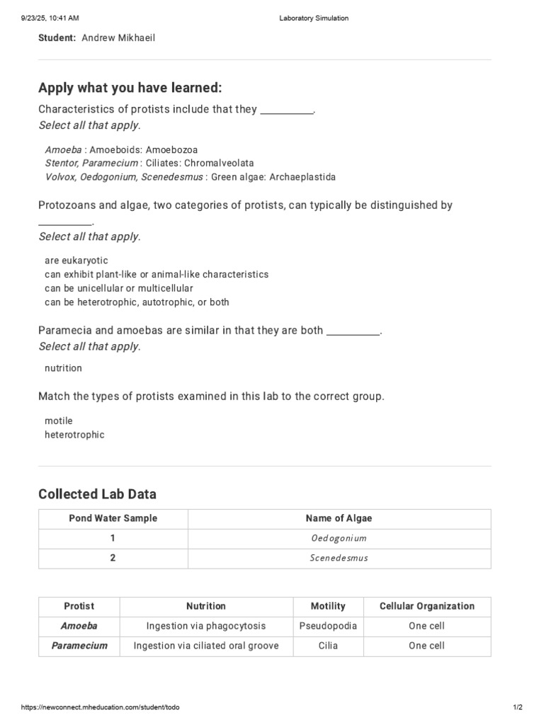 Virtual Lab - Protists | PDF