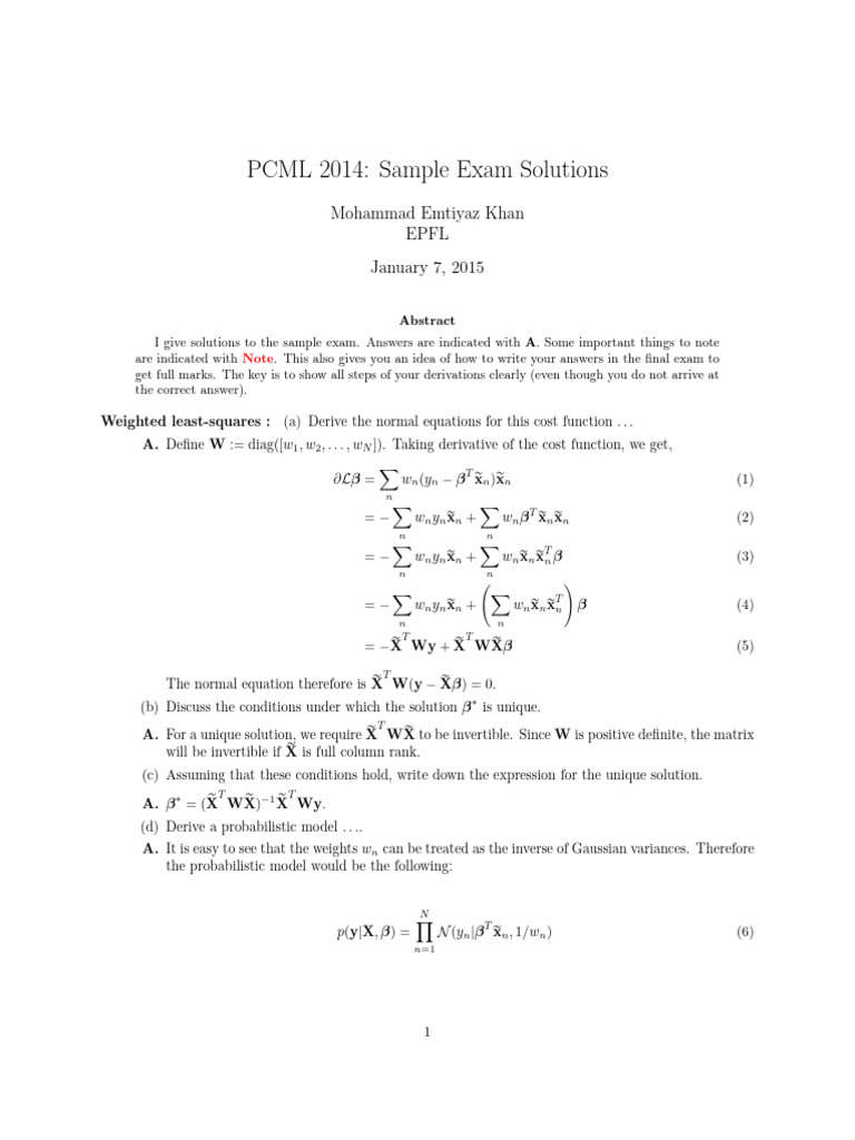 PCML 2014 Exam Solutions Overview | PDF | Exponential Function ...