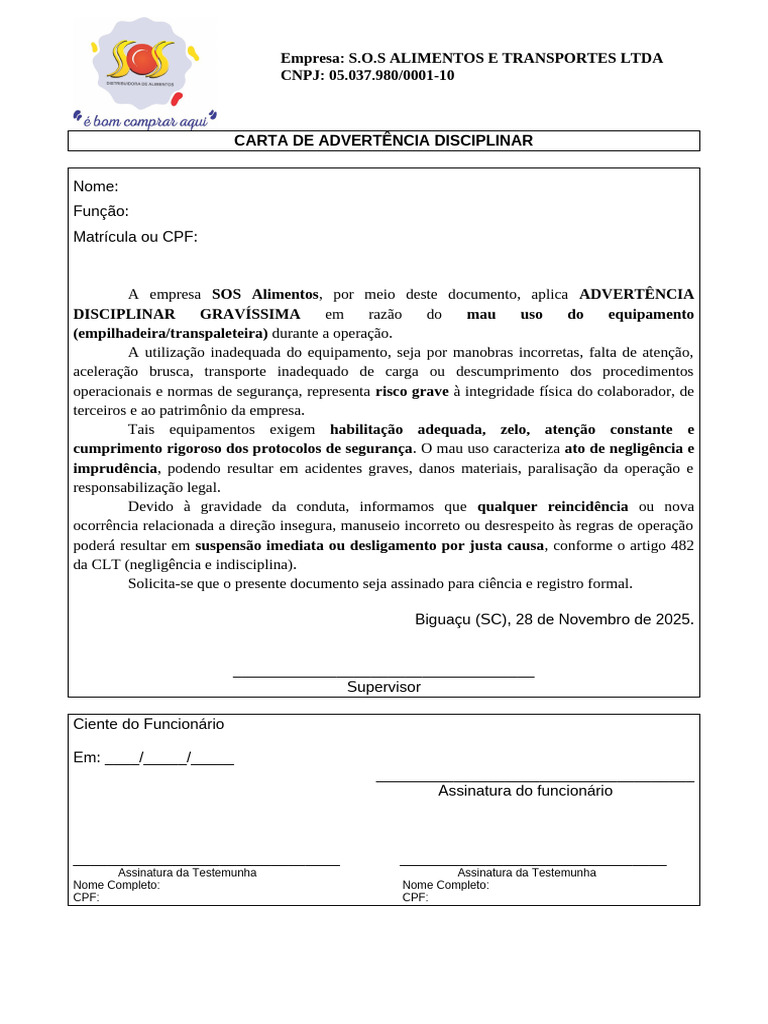 Advertência Disciplinar por Mau Uso de Equipamento | PDF