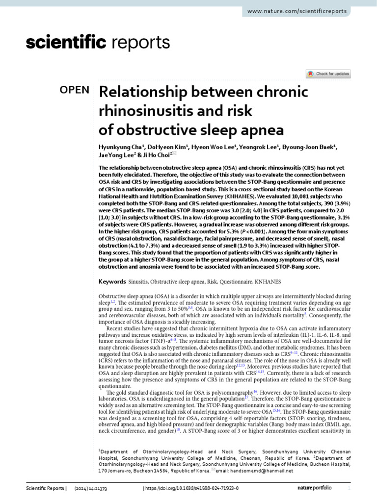 CRS and OSA Risk: Nationwide Study Insights | PDF | Sleep Apnea ...